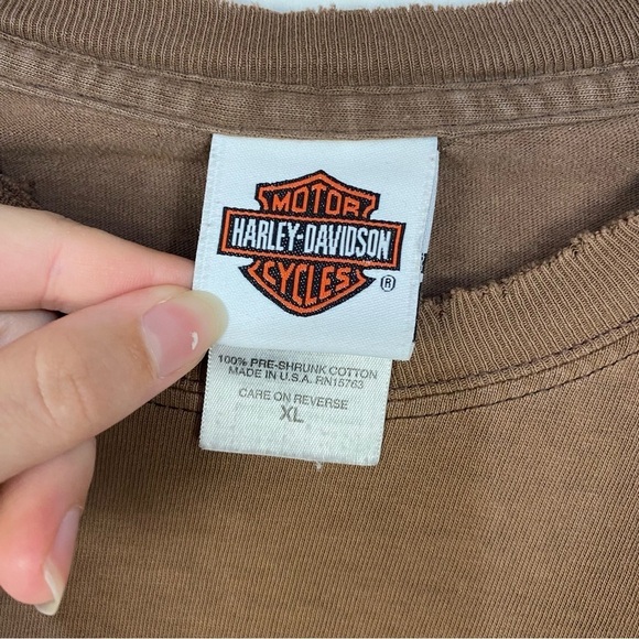 Harley Davidson Alefs Wichita Kansas Graphic Tee Short Sleeve Brown Top - Picture 5 of 6